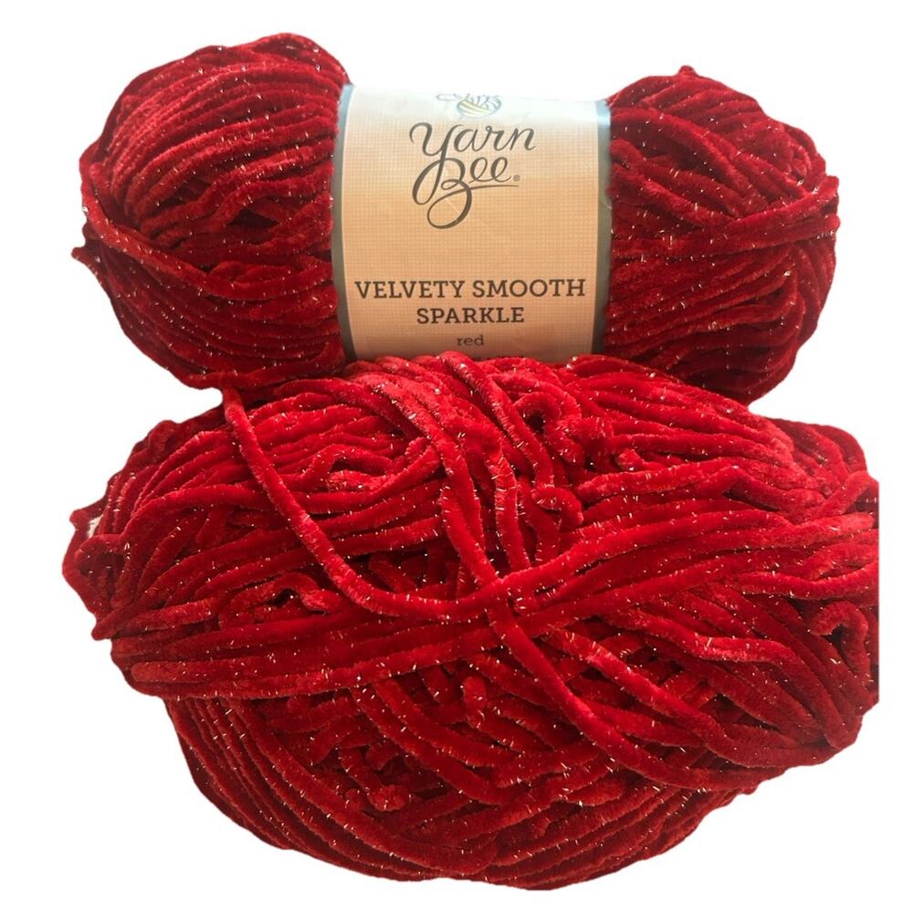 Lot of 2 Skeins Yarn Bee Velvety Smooth Sparkle Red Yarn Color #02 3.5oz 161yds